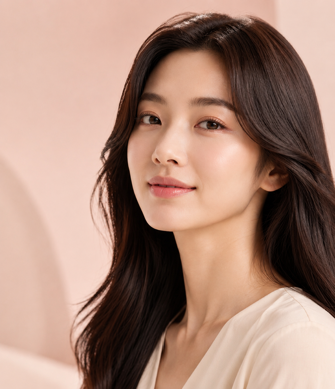 자연스러운 롱 헤어를 연출한 WOOA 모델