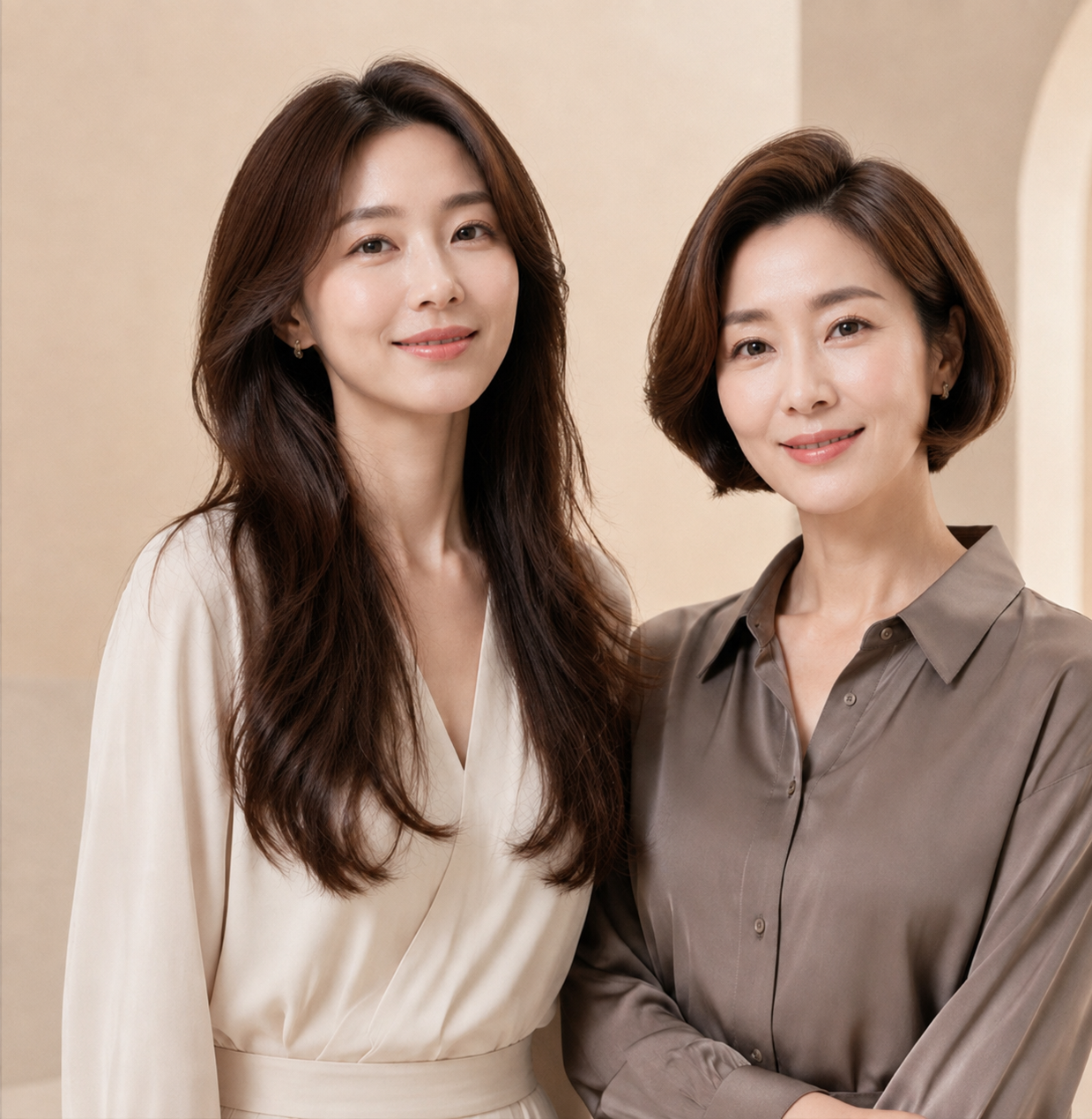 WOOA 헤어웨어를 착용한 두 모델